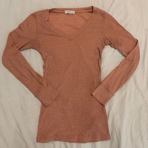 Forever 21 Women’s Pinky Orange Polyester And Cotton V-Neck Long Sleeve